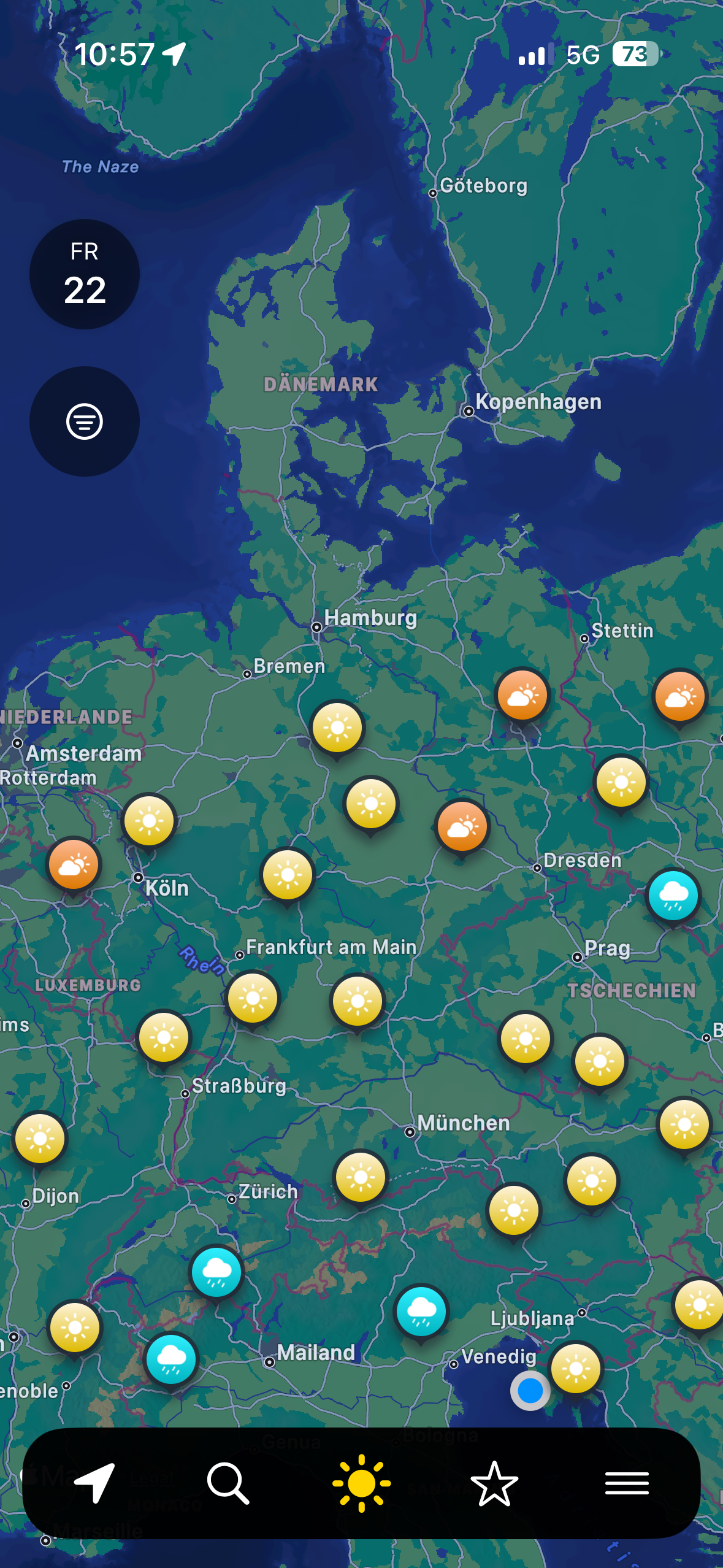 SunLine Kartenansicht mit Wettermarkern
